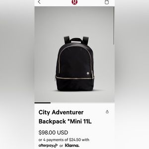 Lululemon City Adventure Backpack 11L black with gold hardware